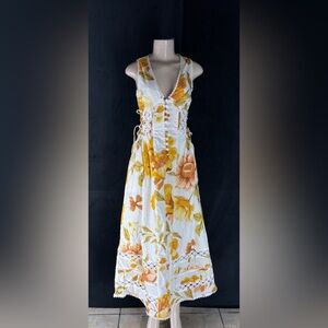 Bohemian White Maxi Dress with Yellow & Orange Floral Print